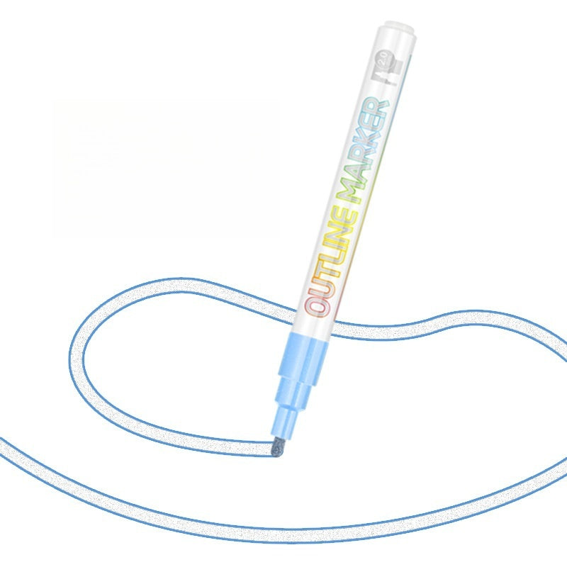 Outline Metallic Markers Pens (Silver Line) 12 Colors Double Line