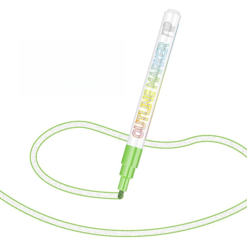 Outline Metallic Markers Pens (Silver Line) 12 Colors Double Line