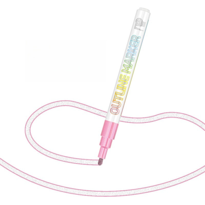 Outline Metallic Markers Pens (Silver Line) 12 Colors Double Line