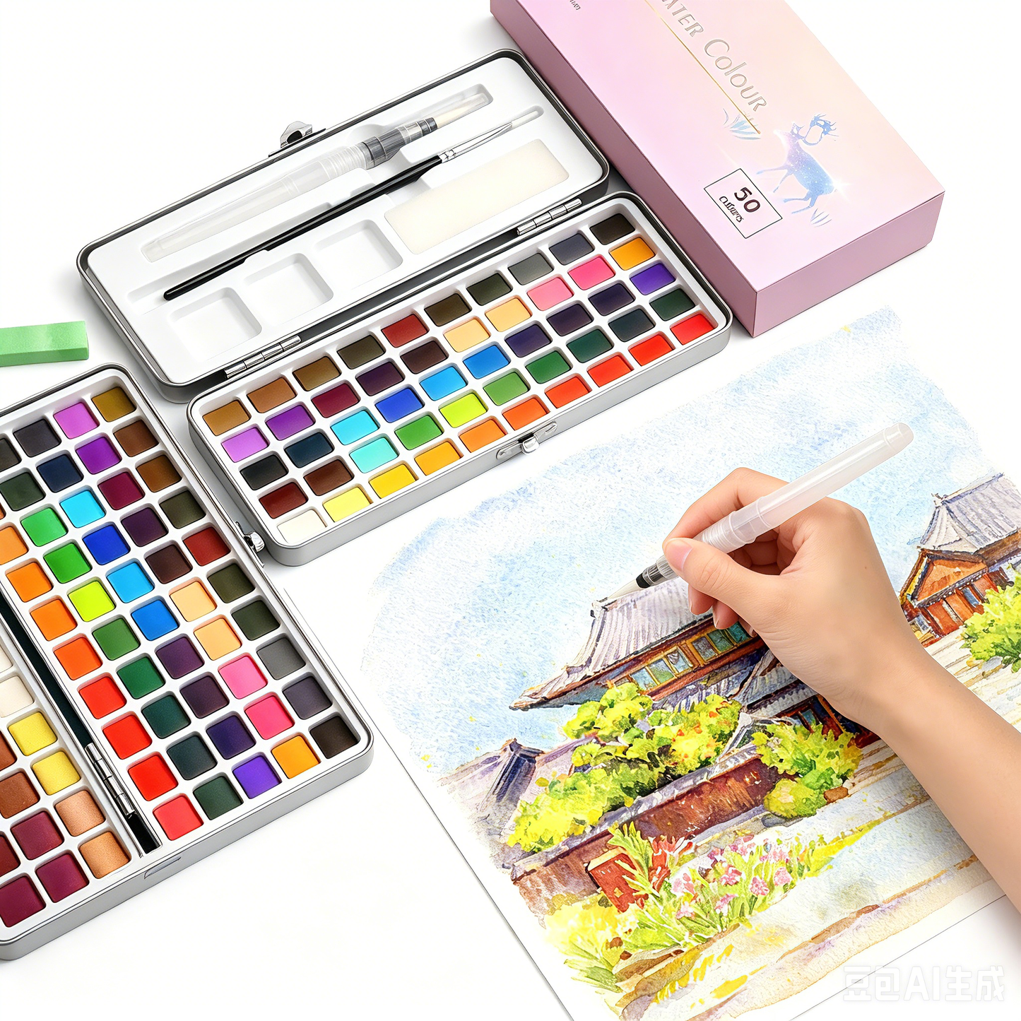 Solid Watercolor Paint Beginner Set in Exquisite Iron Case