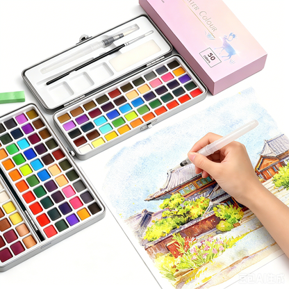 Solid Watercolor Paint Beginner Set in Exquisite Iron Case