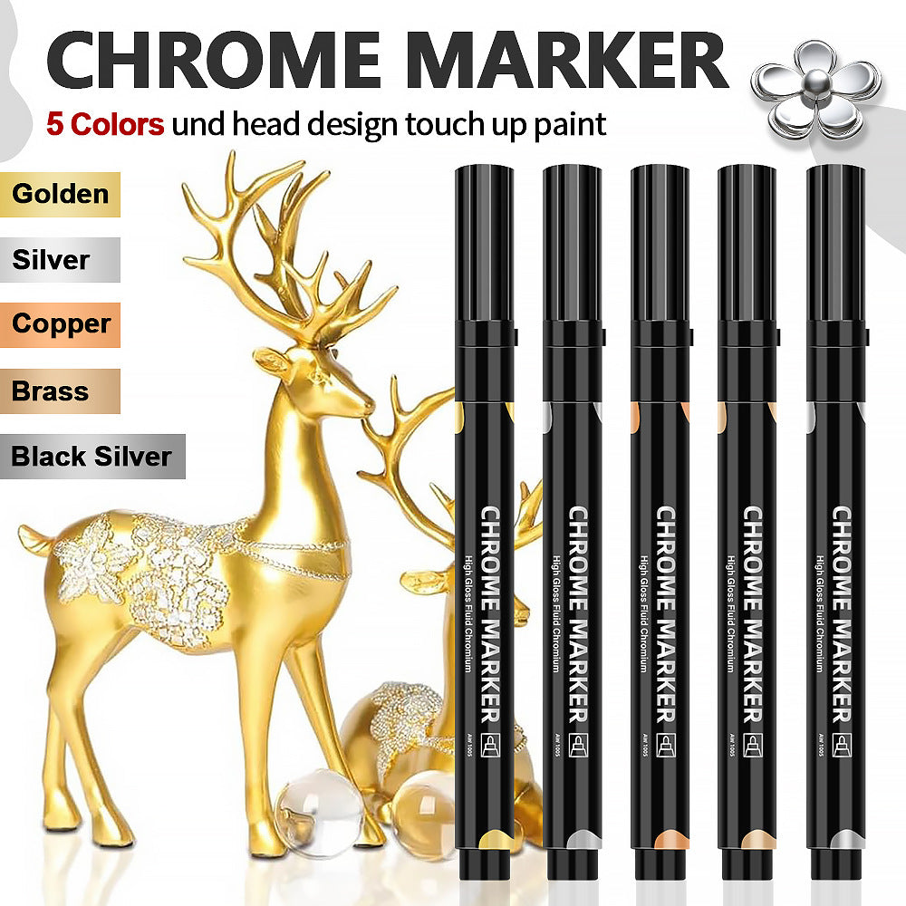 Mirror Chrome Marker, 2.0mm Nib Metallic Pen for Model Figure Coloring & DIY Graffiti