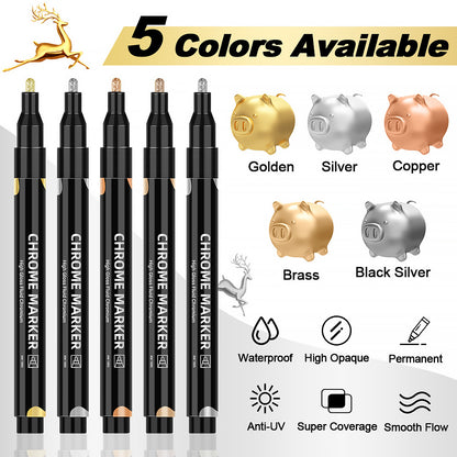Mirror Chrome Marker, 2.0mm Nib Metallic Pen for Model Figure Coloring & DIY Graffiti