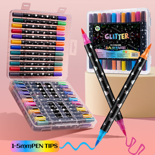 Dual Tip Two-Tone Glitter Marker– Shiny for Coloring Drawing Poster Marking