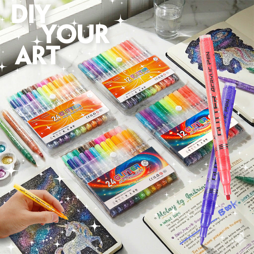 Diamond Sparkle Glitter Marker Set for Journaling, DIY Crafts & Drawing 1-2 mm Fine Tip