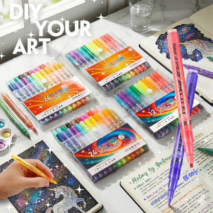 Diamond Sparkle Glitter Marker Set for Journaling, DIY Crafts & Drawing 1-2 mm Fine Tip